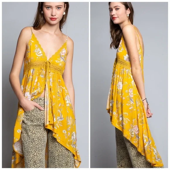 POL Feminine Floral Yellow Tunic Top - Picture 4 of 8